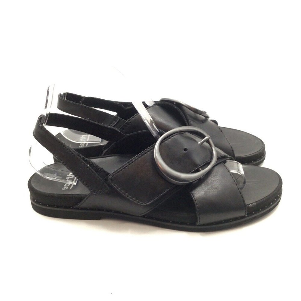 Earth Shoes Women's Sz 9.5M Black Leather Buckle Slingback Grove Ambrosia Sandal